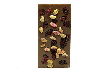 Pistachios and Cranberries in Milk Belgian chocolate
